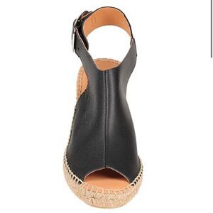 Anthropologie Maypol black Leather Cross Band Espadrilles Wedge Sandals 40/9